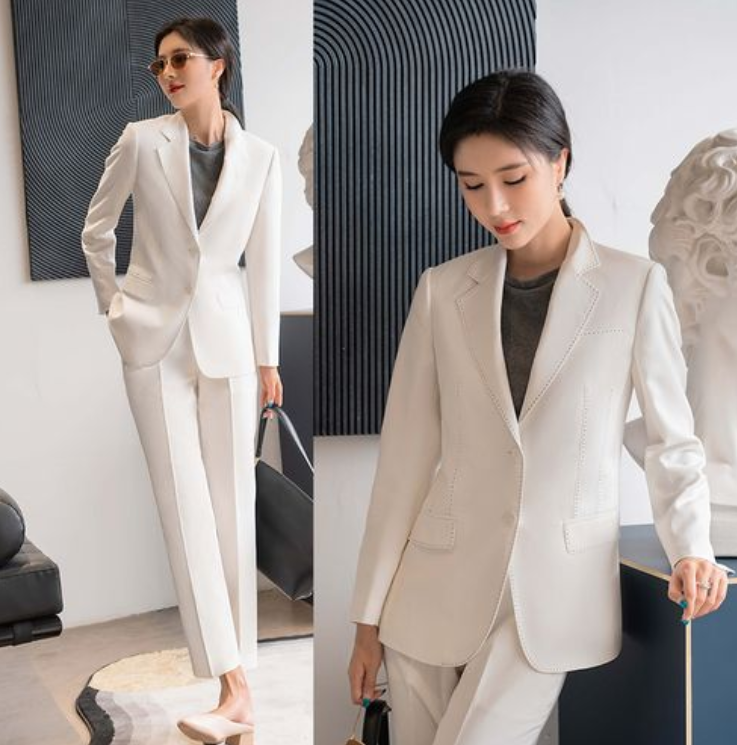 白色女士小西裝套裝，職業女士西裝氣質高雅,果斷干練